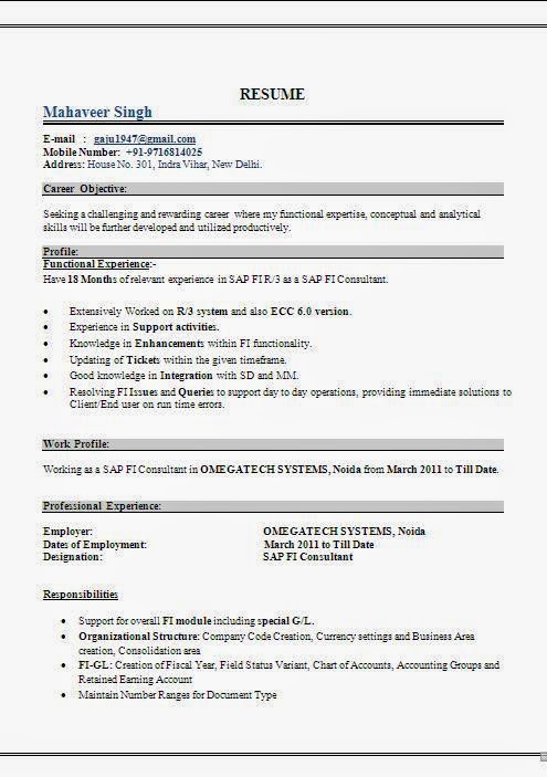 Sap abap 3 years experience resume format